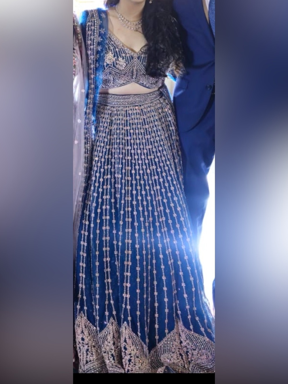 Heavily Beaded Teal and Silver Lehenga with Pearl and Crystal Work